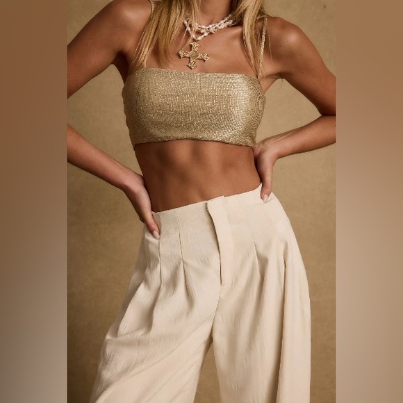12th Tribe Toulouse Metallic Gold Crop Top - Picture 6 of 8